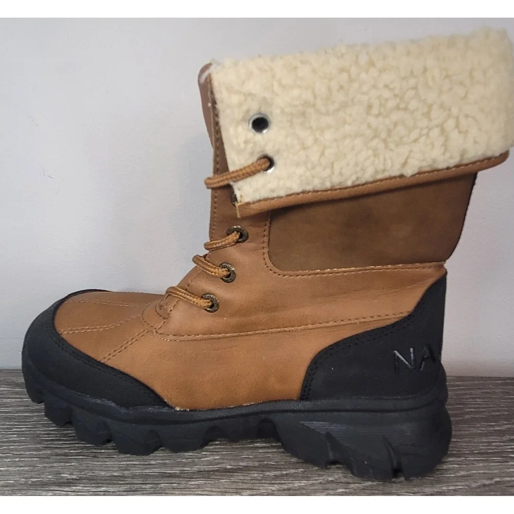 Nautica Indus Winter Snow Boots Brown Tan Faux Shearling Lined Duck Kids Sz  2